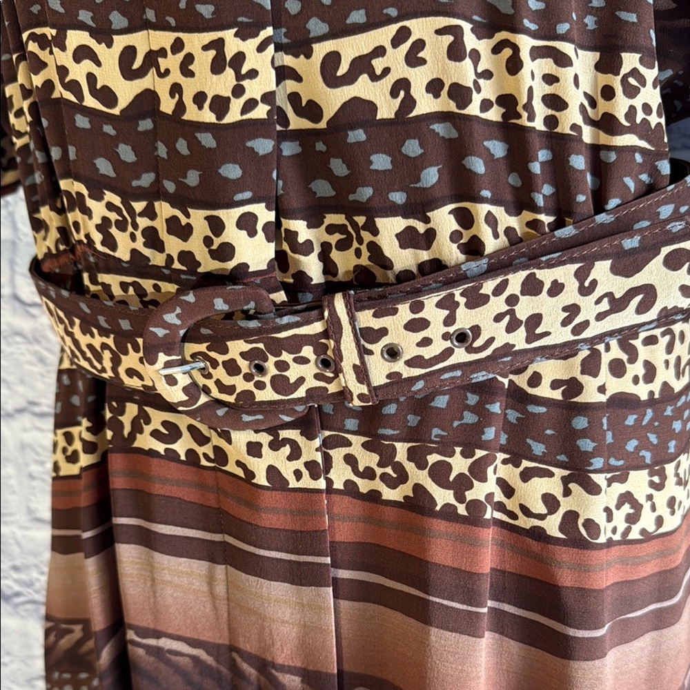 Maggy London Brown and Cream Striped Midi Dress - Picture 2 of 11